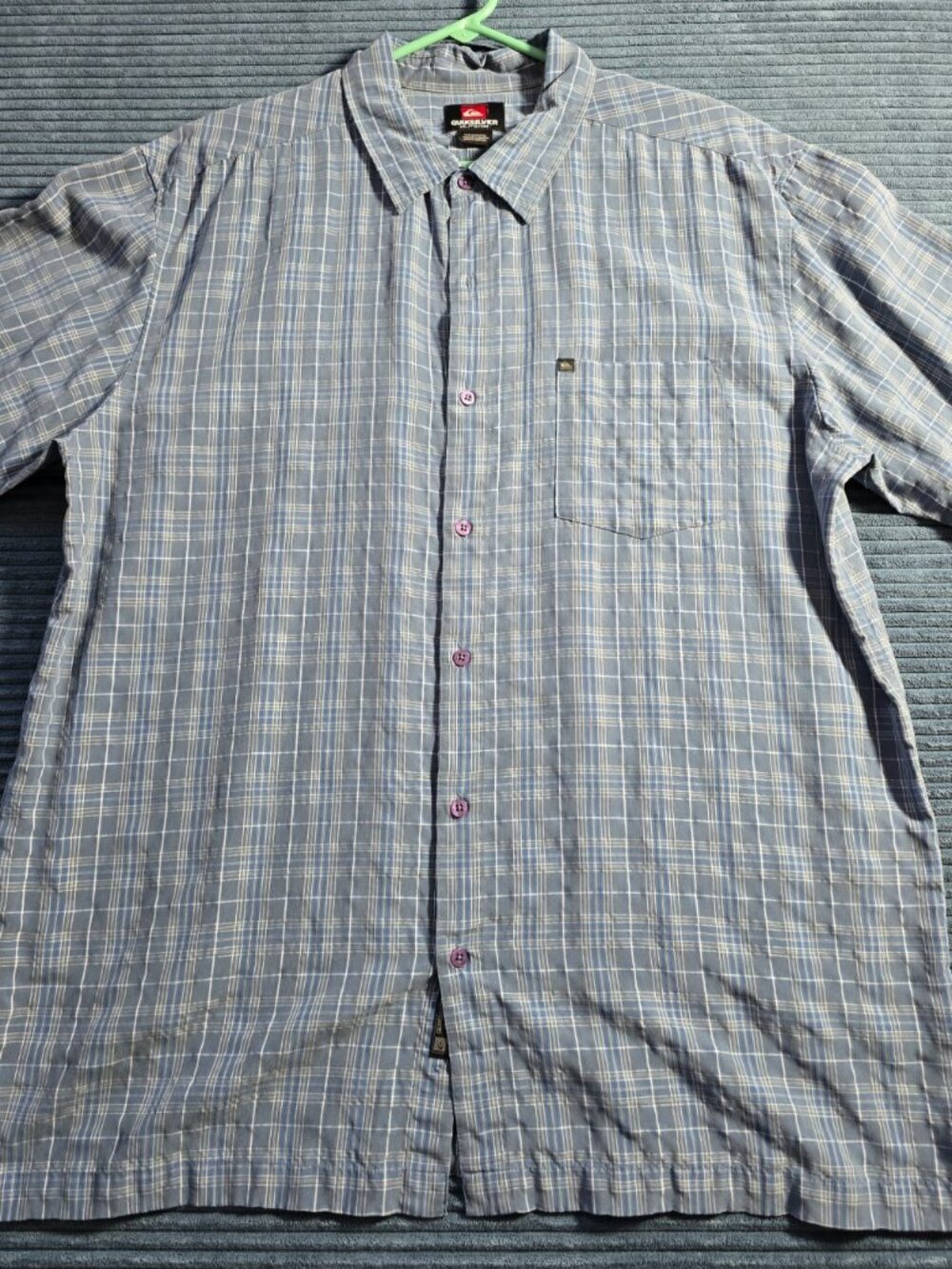 Quiksilver Men’s XXL Plaid Short Sleeve Button Up Shirt Blue Gray Surf Skate